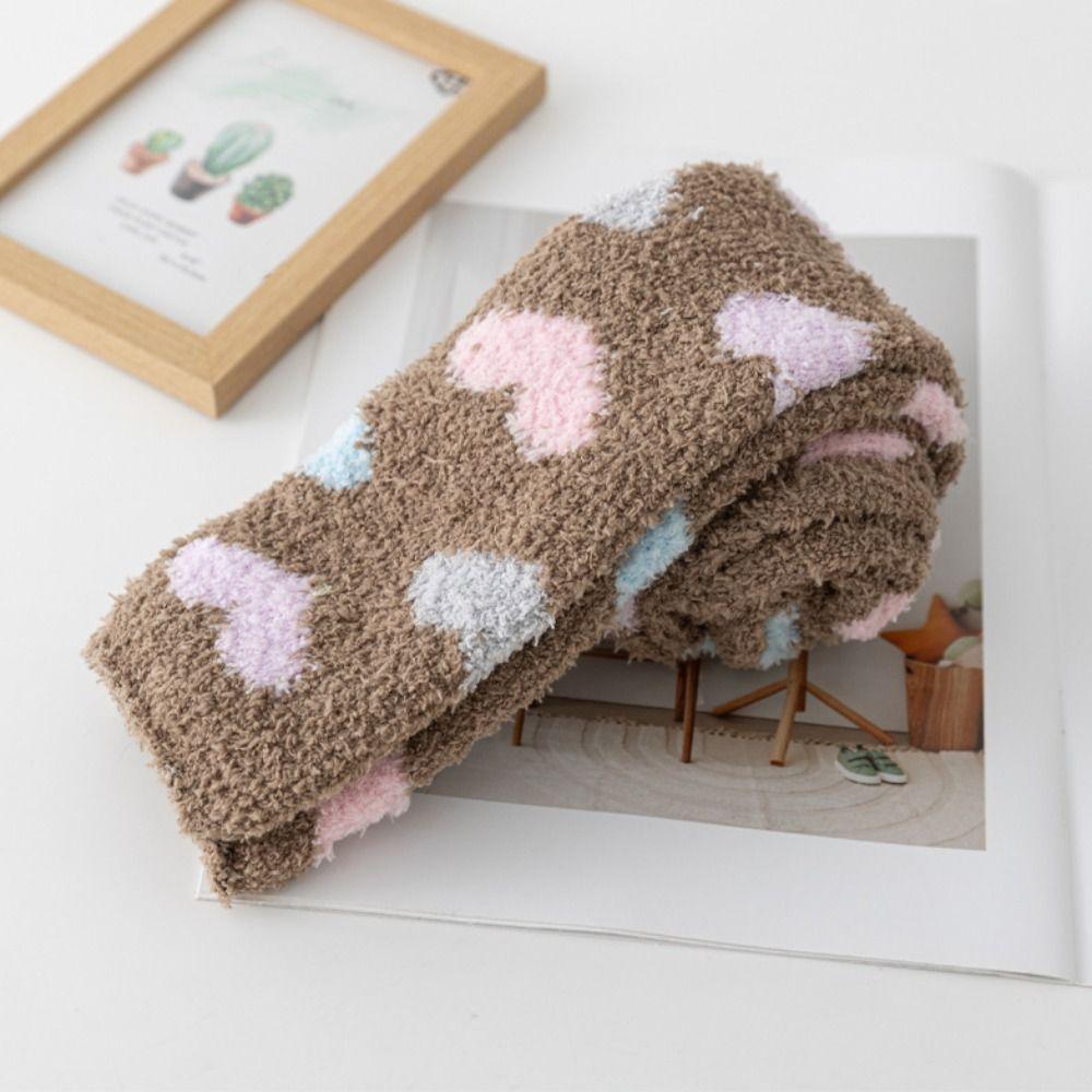 Heart Coral Fleece Stockings Thicken Warm Long Tube Socks Comfortable Floor Plush Stockings  Winter