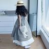 Summer Girls Retro Red Plaid Vest Dress Sets Thin French Style Strappy Sundress Casual Vacation Outfit Teen Kids Clothes