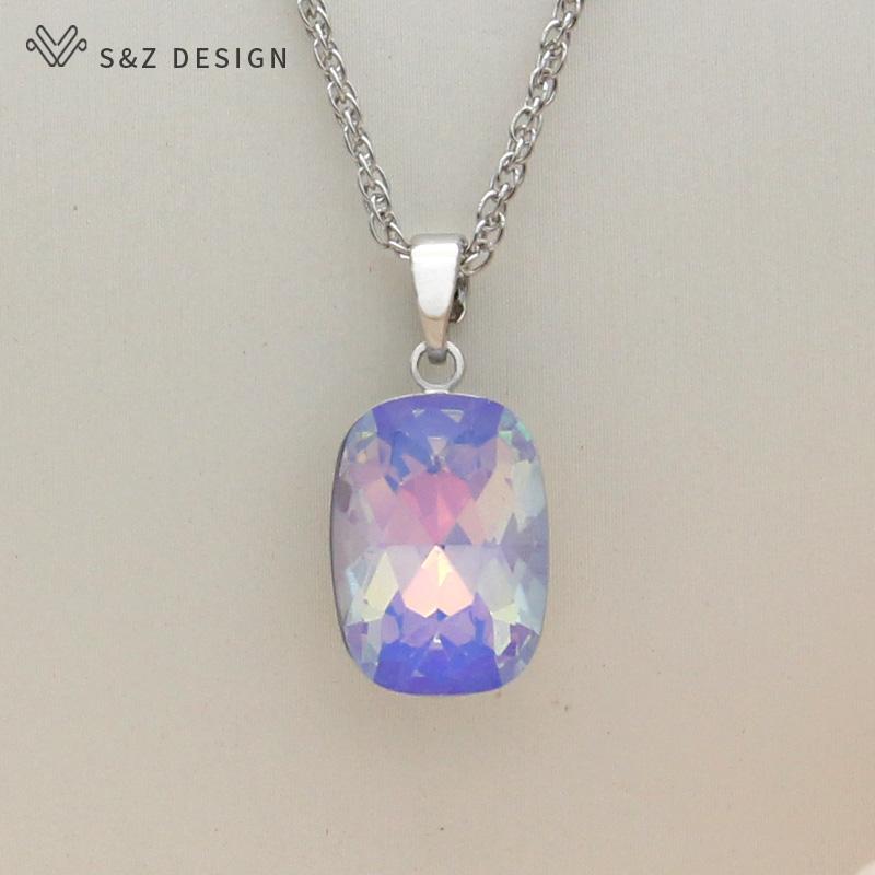 Moda retângulo colorido pingente de cristal colar para mulheres casamento elegante rosa ouro cor jóias presente