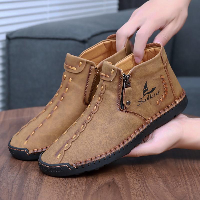 

Мужские ботильоны больших размеров с ручной прошивкой, мягкие, в деловом повседневном стиле 48 коричневый