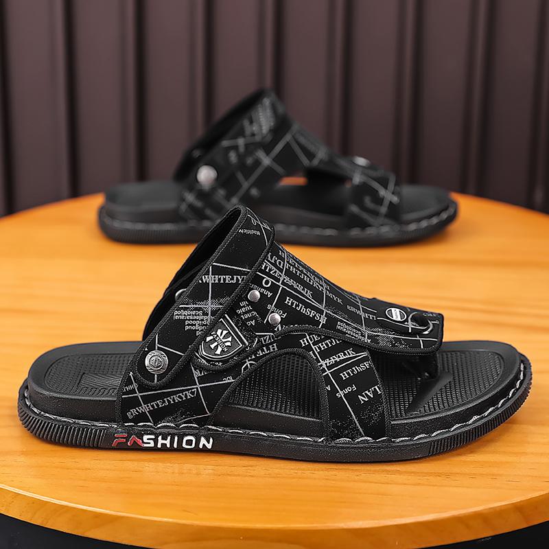 Fashion Non-Slip Men Beach Sandals Fashion Brand Casual Male Shoes Comfy Leather Simple Male Slippers Retro Style Mens Summer Half Shoes