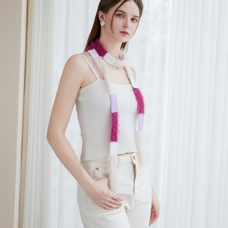Design High-end Scarf Women's Winter Fashion Imitation Mink Niche Knitted Small Scarf Comfortable and Soft