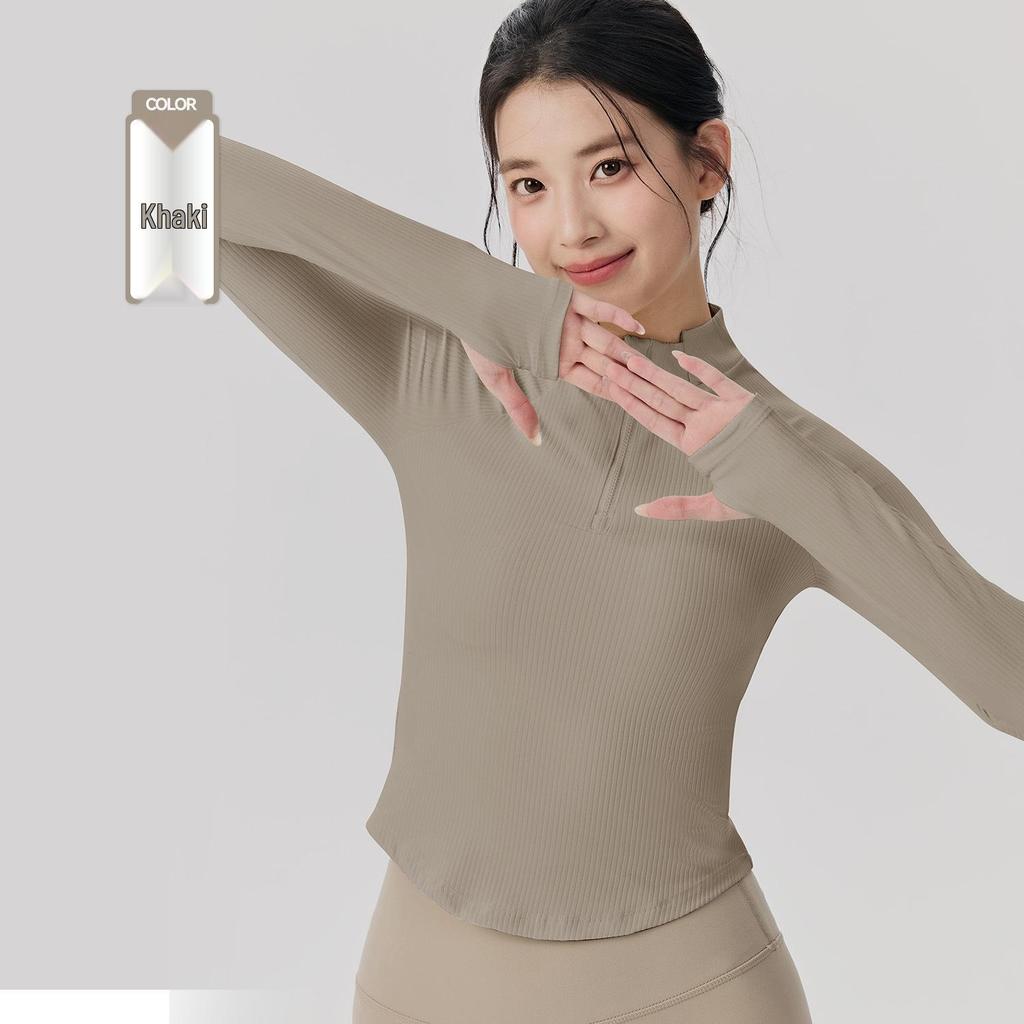 Ladies' Slim-Fit Long Sleeve Yoga Top: Stand Collar, Half Zip, Perfect for Autumn/Winter Pilates & Fitness.