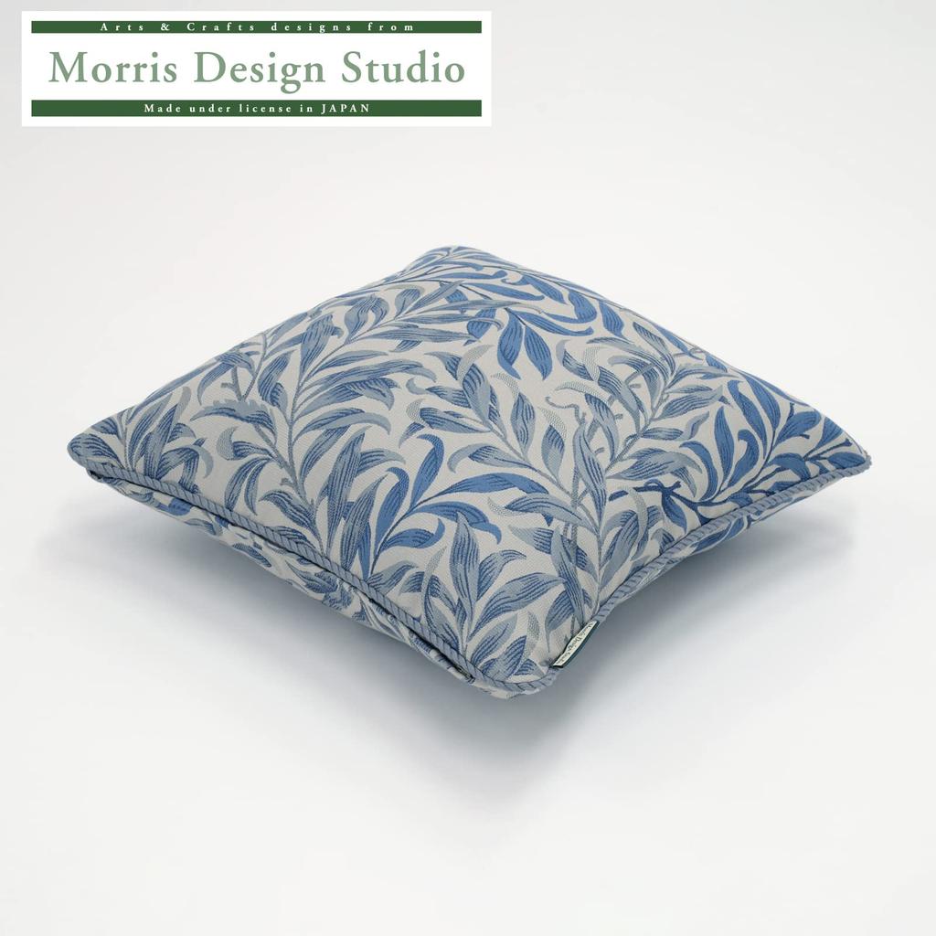 Morris Design Studio Back Cushion Willow LL1716 by Kawashima Selkon Textiles Cover, Bow, Blue, 45x45cm,