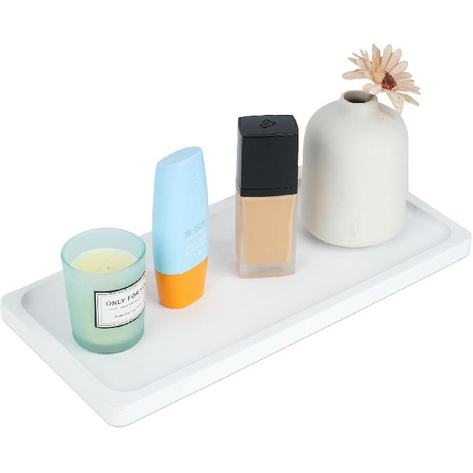 Bamboo Vanity Tray Bamboo Counter Tray Rack for Organizing Decor Display Toilet Tank Top Tray Pallet, Bathroom Storage Vanity Pallet 11.8 x 6 x 0.7in 11.8  x 6  x 0.7  белый