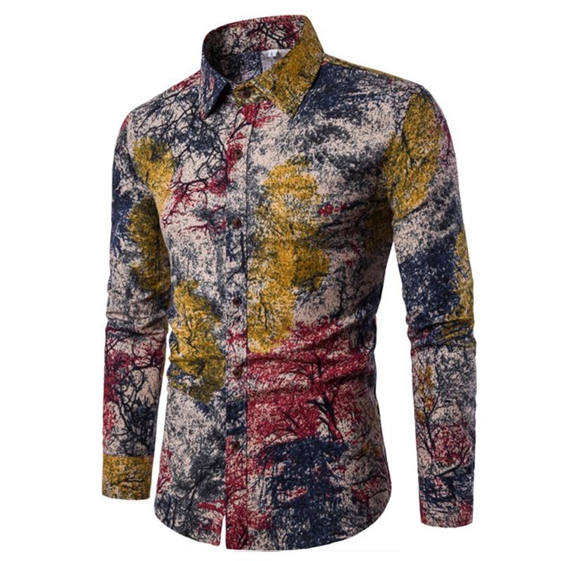 Fashion Mens Summer Casual Dress Shirt With Vibrant Floral Design And Comfortable Cotton Blended Fabric
