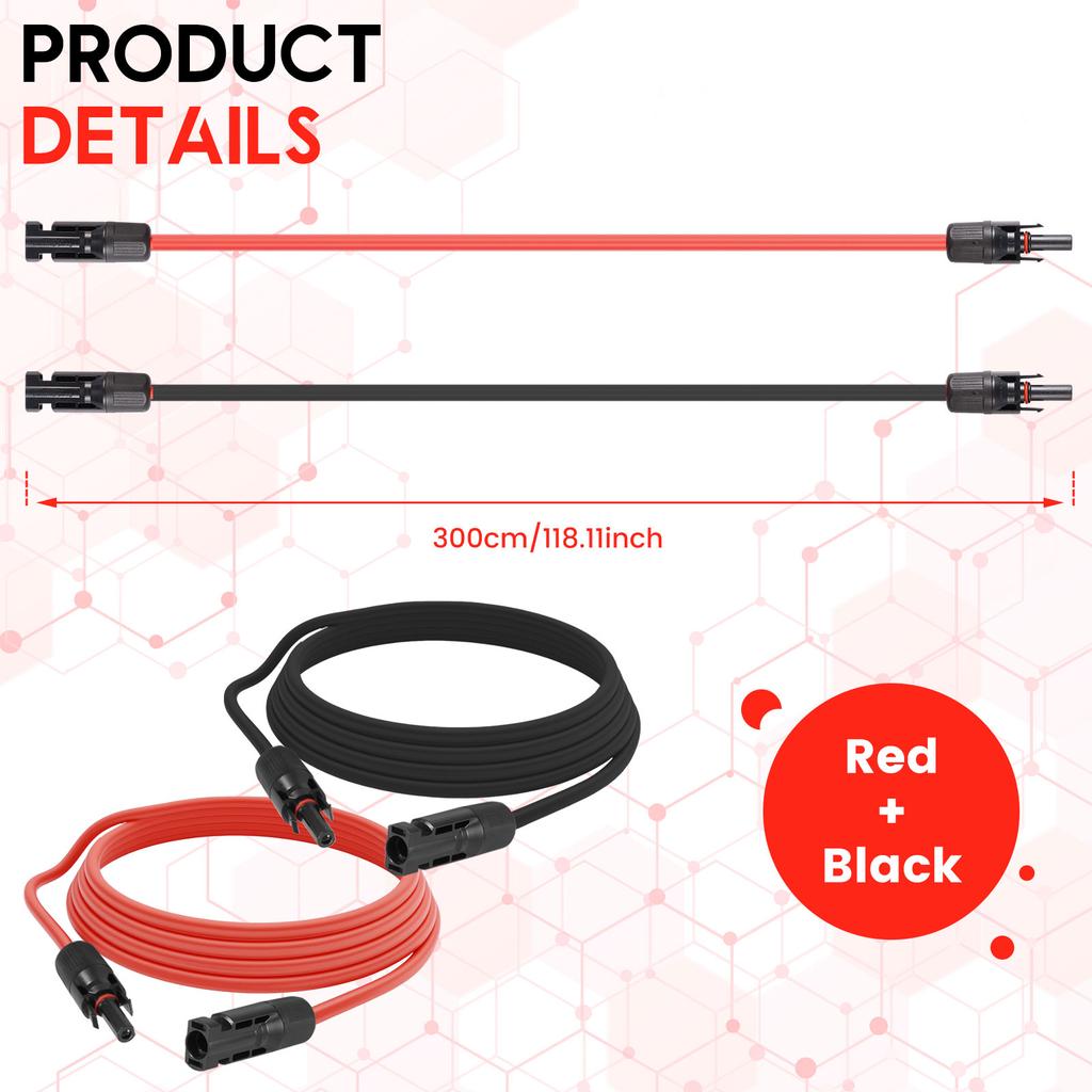 3M Solar Cable Solar Extension Cable AWG12/4mm with Double Ends Solar Connectors Waterproof for Home Boat RV Solar Panels