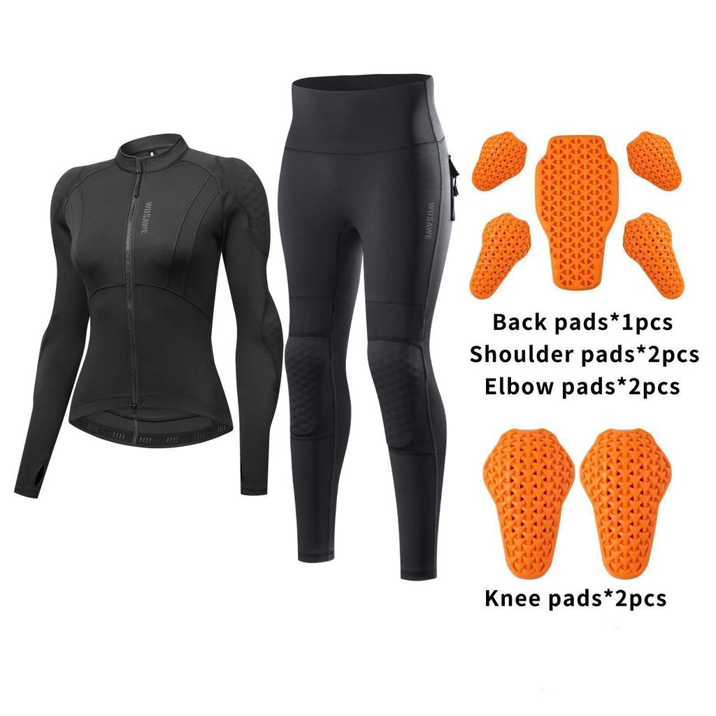 Wosawe Damen Motorradkleidung Schlank Hoch Elastisch Motorrad Hemd Hose Ganzkörper Weiche Polster Anzug