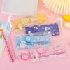 6Pcs/Set Kids Cartoon Stationery Set with 2 Pencils Eraser Sharpener Ruler Transparent Case Students School Supplies Classroom Prizes Gifts