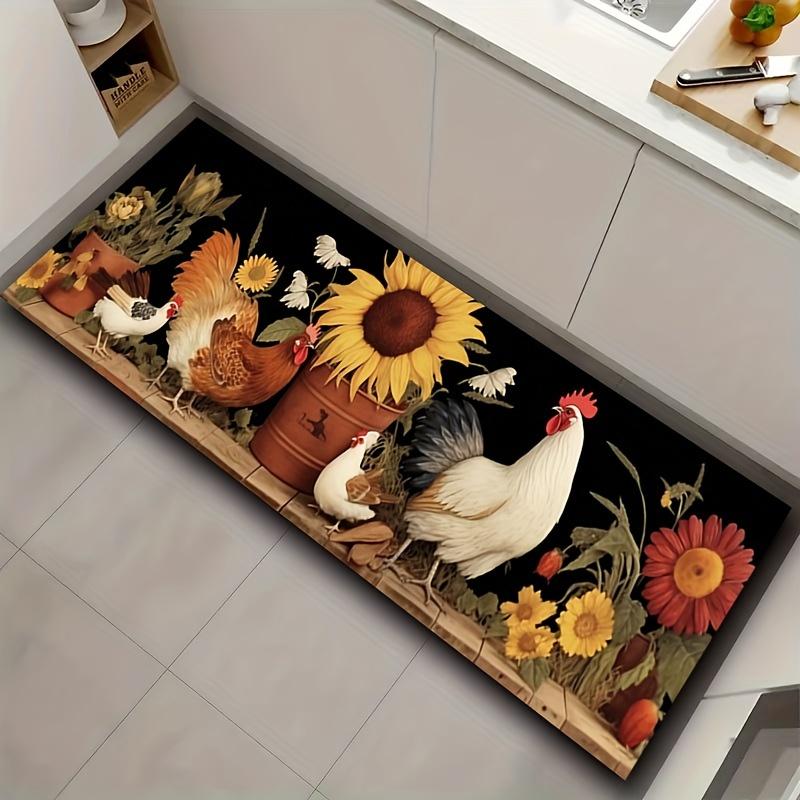 1ks Luxury Rooster Sunflower Print Print Kuchyňská podložka Měkká zahuštěná kuchyňská podložka Vodotěsná Protiskluzová Protiskluzová Podložka proti oleji Podložka na běhání