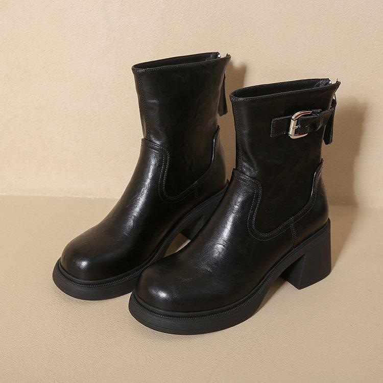 

Small thick-soled Martin boots for women s autumn and winter new Maillard thick heel heightened British style versatile belt buckle short boots 34