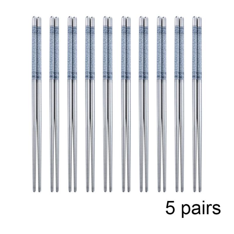 

5/10/15/20Pairs Stainless Steel Porcelain Print Chopsticks Non-slip Chinese Chopstick For Cooking Eating Easy To Clean