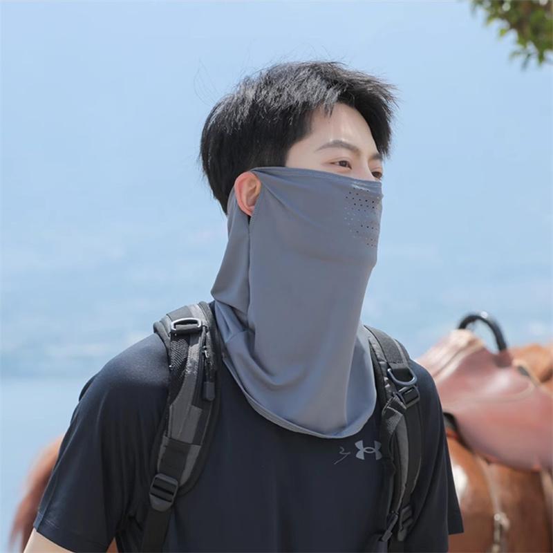 Ice Silk Sunscreen Face Mask With Ear Hooks - Unisex Summer Cycling Face Cover, Breathable Uv Shield For Face And Neck