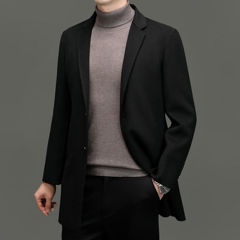 FengXun Men's Mid-Length Wool Blend Coat with Detachable Down Liner