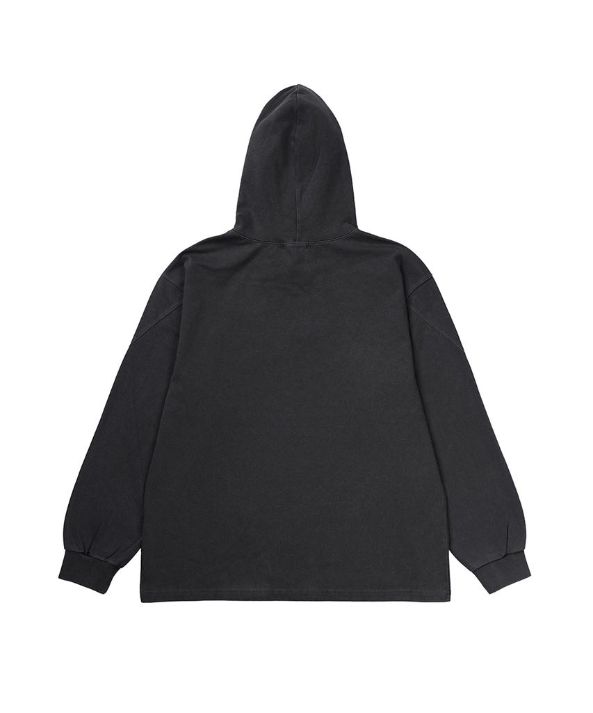 Cutout Patch Pigment Hooded Long Sleeve Charcoal