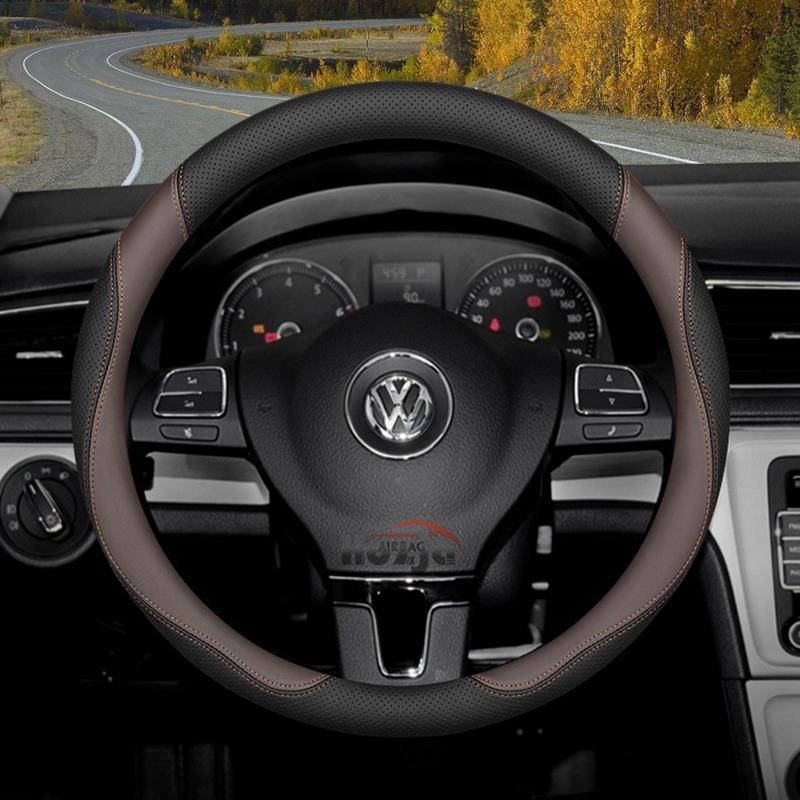 Skórzana Pokrowiec na Kierownicę Samochodową do Volkswagen Tiguan T-cross Teramont Polo Jetta Caddy T-roc Tayron Crafter 2025 Akcesoria