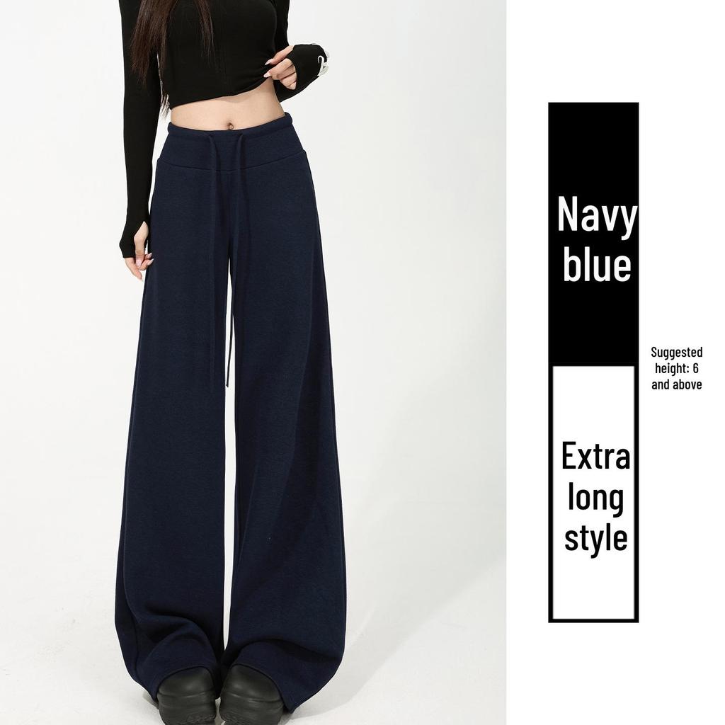 Women's Off-White Fleece-Lined Wide-Leg Pants, Autumn/Winter, Relaxed Fit, Casual, Good Drape, Straight Leg, Glutinous Rice Air Pants