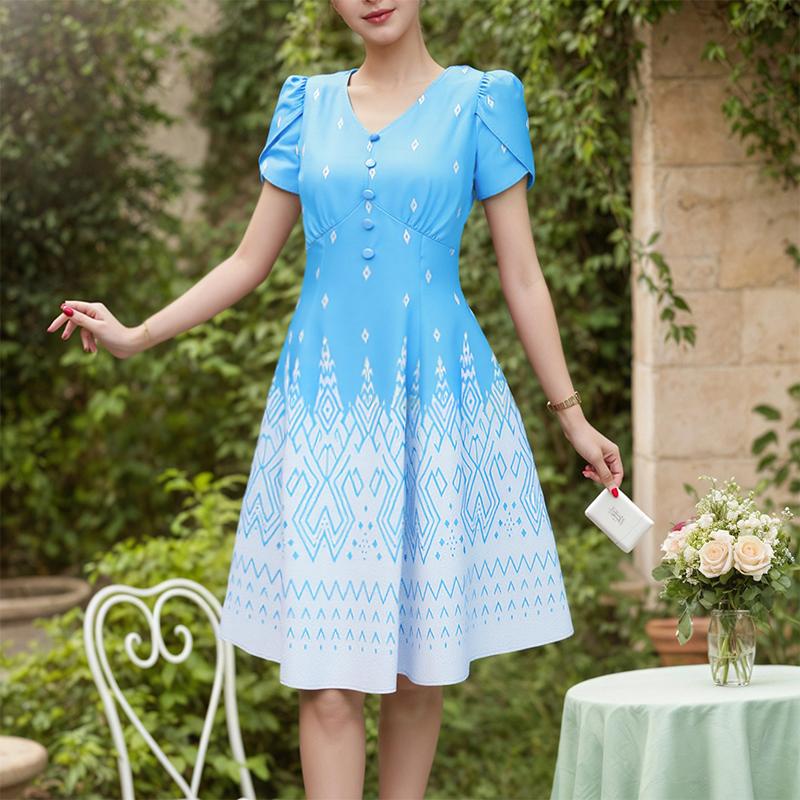 

ZANZEA Женское повседневное летнее платье с V-образным вырезом и коротким рукавом с принтом 5XL синий