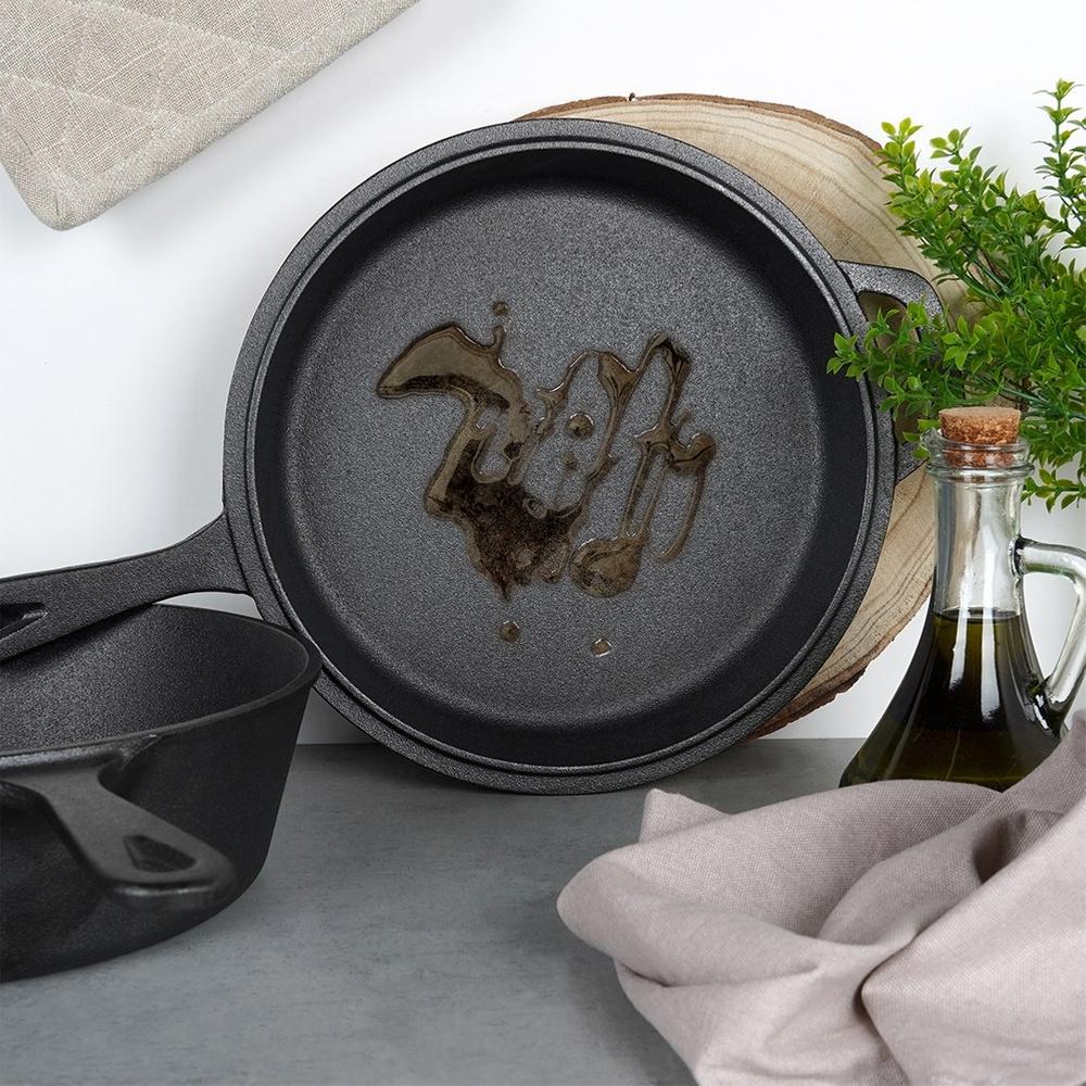 Cast Iron Pot Saucepan Roasting Pan Frying Pan Baking 2 in 1