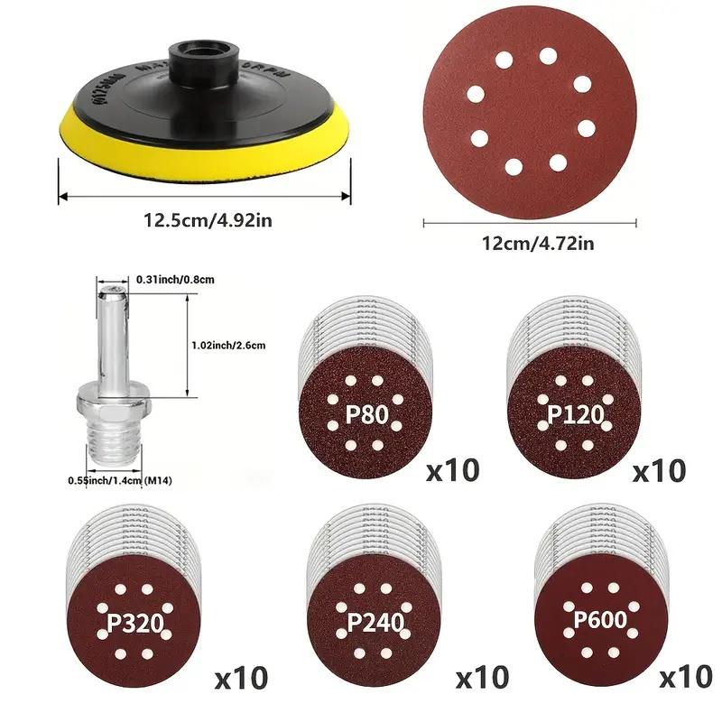 

52 pieces/set 125mm/4.92 inches, sandpaper grinding sheet 8 holes sandpaper 80 mesh-600 mesh rotary grinding wheel grinding tool