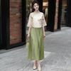 High-Quality Retro Jacquard Mandarin Collar Frog Button Top & Skirt Set