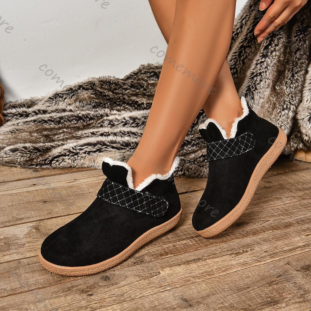 Comemore Flat Warm Padded Snow Boots Winter New Solid Color Round Head Cotton Shoes for Women Suede Casual Plus Velvet Botines