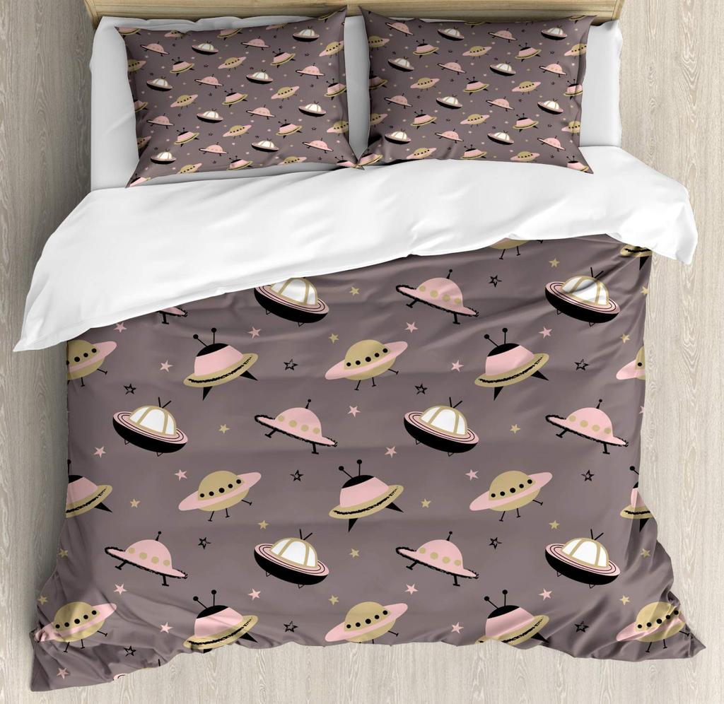 UFO Duvet Cover Set for Kids Boys Girls Teens Queen Lightweight Quilt Cover Outer Space Theme Bedding Set Bedroom Decor No Quilt