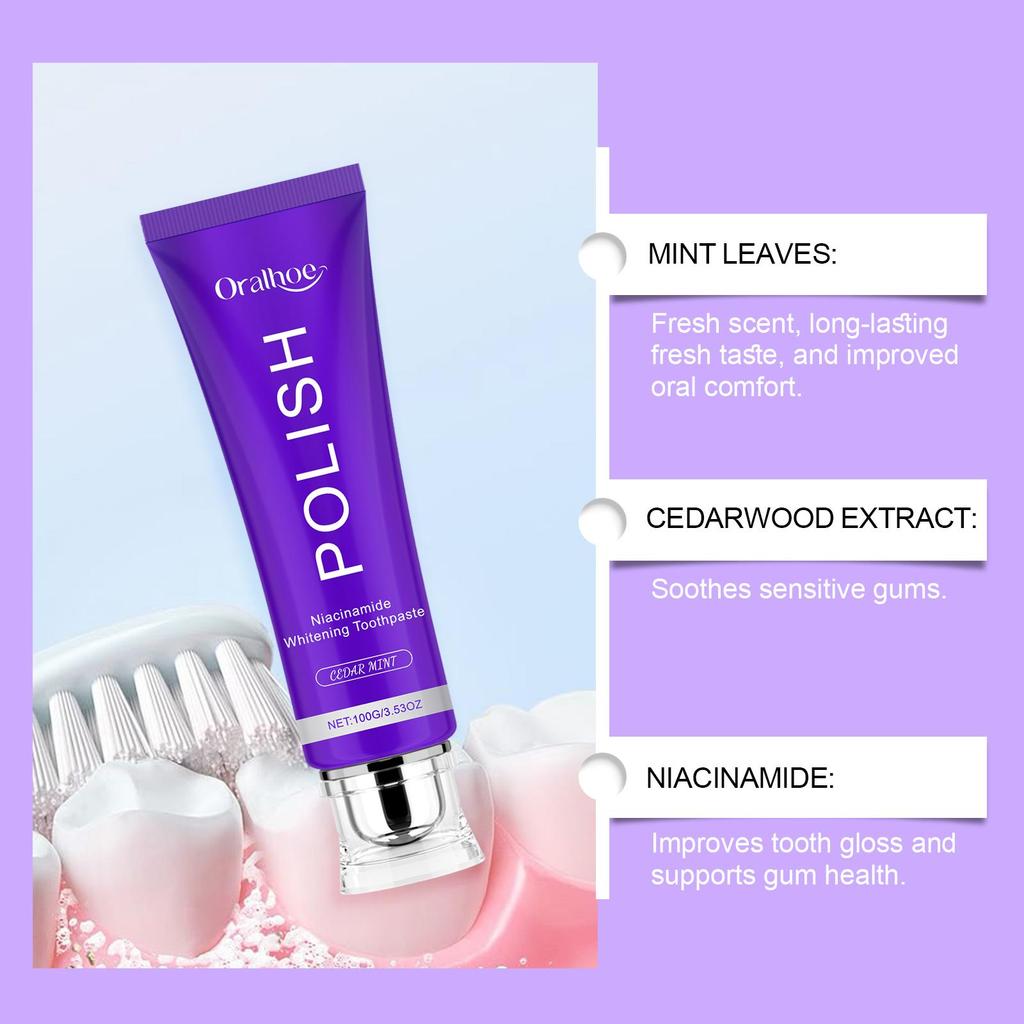 Niacinamide Whitening Toothpaste Dental Plaque Stains Removal Promote Bright White Teeth Cleaning Fresh Breath Mint Toothpaste