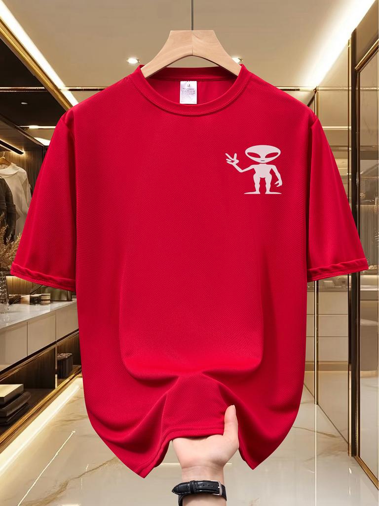 Unisexs Peace Gesture Alien Silhouette Print T Shirt Summer Quick Dry Breathable Short Sleeve Tee UFO Space Streetwear Graphic Tps