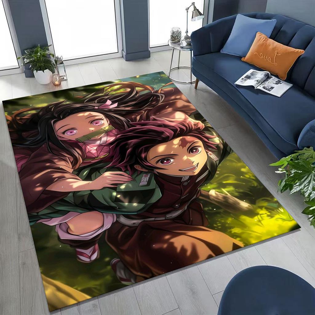 Anime Demon S-Slayer Kamado Nezuko Tanjirou Kreslený koberec pro ložnici, obývací pokoj, pohovku, domácí rohožku, dekor, dětská protiskluzová podložka na podlahu