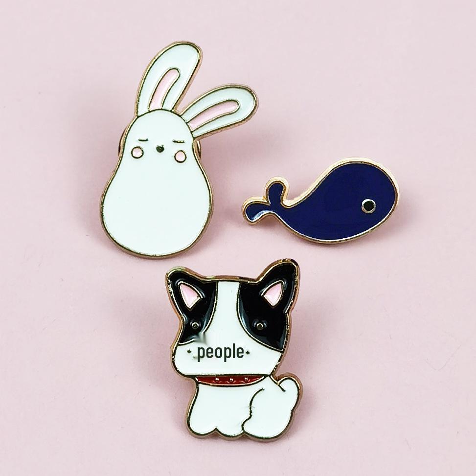 Spilla Adorabile con Animale Cartone Animato: Spilla in Lega Cucciolo e Coniglietto con Design a Goccia d'Olio - Accessorio per Abbigliamento e Zaino