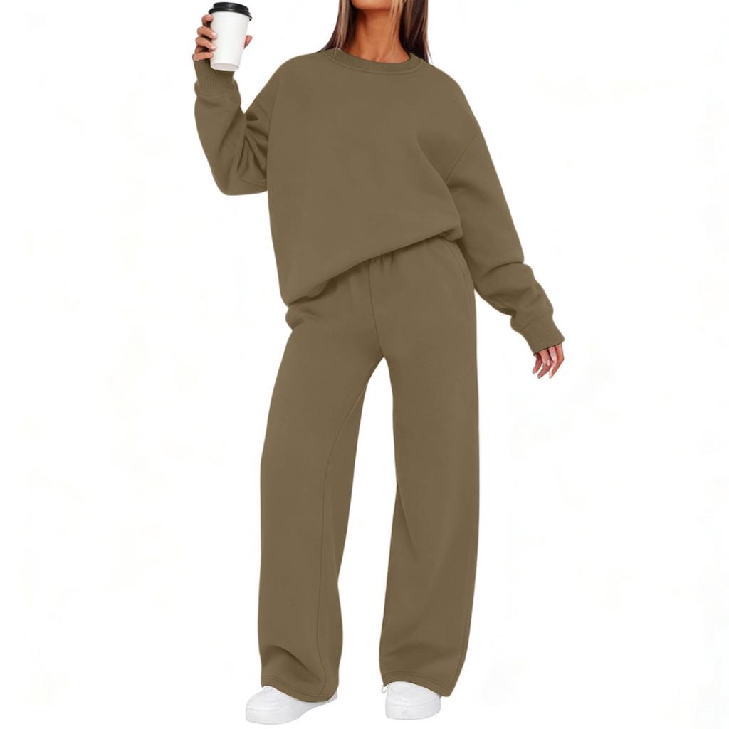 Women's Crewneck Sweatshirt and Jogger Pants Set for Fall Winter Casual Wear
