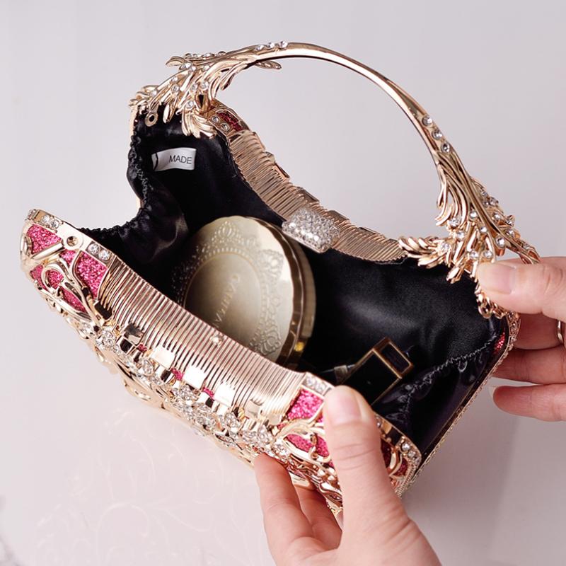 2025 Luxury High End Hollow Out Metal Evening Bags Fashion Shiny Party Banquet Handbags Women Clutch Purse Chain Shoulder Bag