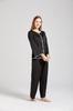 KUMASEN Silk Satin Pajama Long Open Size L Women's 100% Set, Loungewear, Sleeves, Skin-Friendly, Front, Black,
