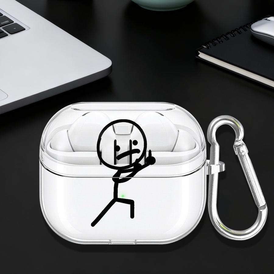 Прозрачные чехлы для наушников с рисунком  человечек  с крючком для Samsung Galaxy Buds 3 Pro 4 Pro 3 FE 2 Pro Live 2 4 Pro Buds Live
