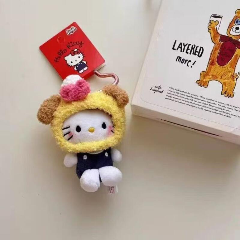 Japanese Series Sanrio Hood Hello Kitty Plush Toy Cartoon Cute Bag Pendant Decoration Keychain Phone Chain Gifts for Girls