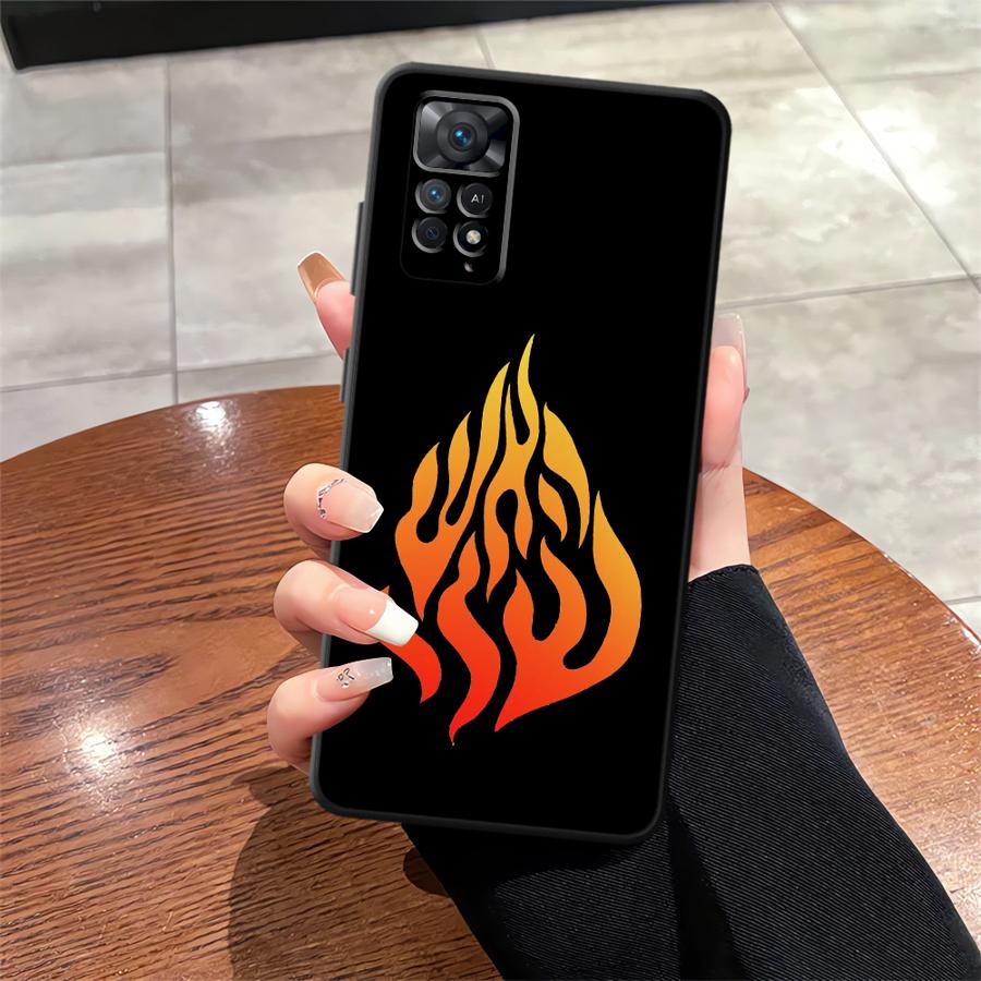 Black Soft Phone Cover Case for Xiaomi Redmi Note 10S 7 8 9 10 11 12 Pro 11s 13 14 Pro Plus 12s 9S Flame Pattern