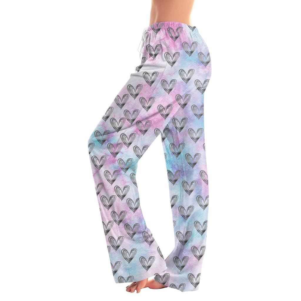 Womens Pajama Pants Sleepwear Casual Drawstring Elastic Waist Pants Comfy Straight Yoga Loose Trousers