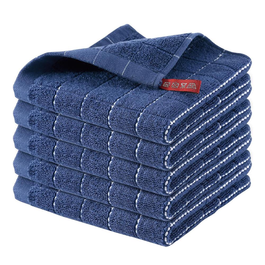 Set of Five Checkered Cotton Kitchen Dish Cloths Soft Absorbent Cleaning Rags for Drying Dishes and Cleaning Kitchen Surfaces