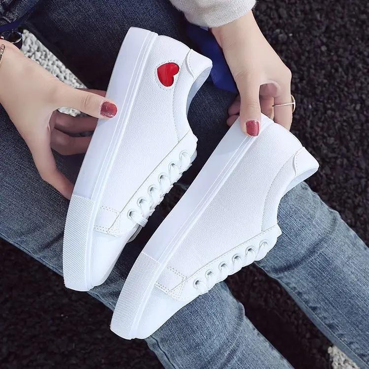 Fashion Fashionable Low-Top Lace-Up Women's Casual White Sneakers Trendy Slip-On Board Shoes Comfortable Rubber Sole Polyurethane Upper