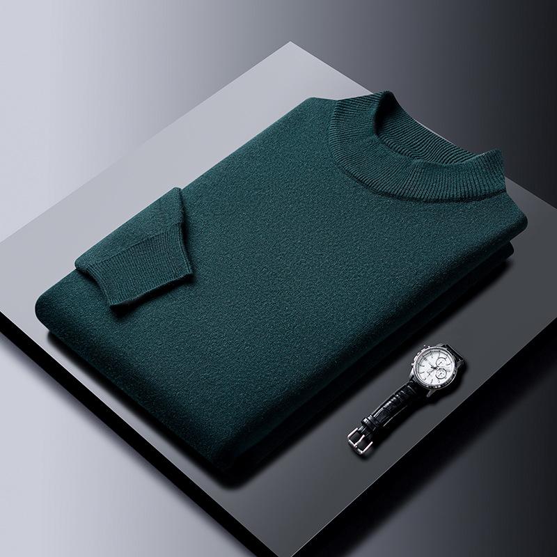 

Autumn and Winter New Men s Sweater Crew Neck Pullover Solid Color Fashion Casual Knitted Sweater Elastic High Quality Backing Sweater 4XL зелёный