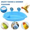 1 Pc Blue Bird Bath Bowl with Mirror, Detachable, Tiger Lily & Parrot Pattern Bathtub, Suitable for Food & Water, Can Be Used As Bird Nest/Cage