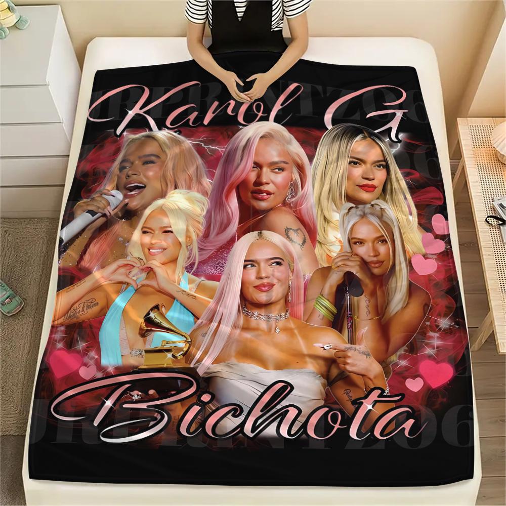 1Pc Karol G Print Flannel Blanket, High Quality Comfortable for All Seasons, Home Decor, Warmth and Comfort, Perfect for Gifts