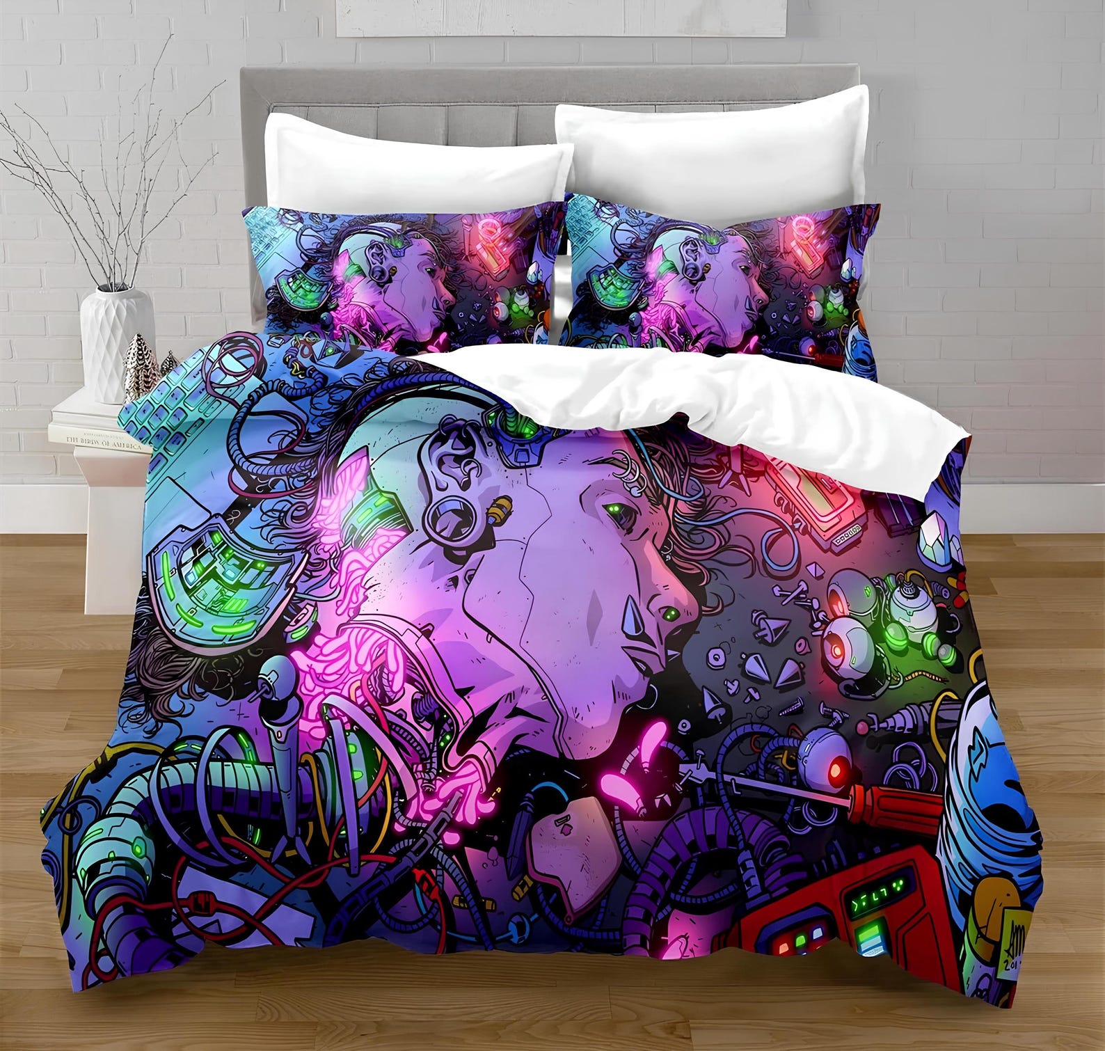 Cyberpunk City Duvet Cover Set: Custom Digital Print Bedding 135x200cm