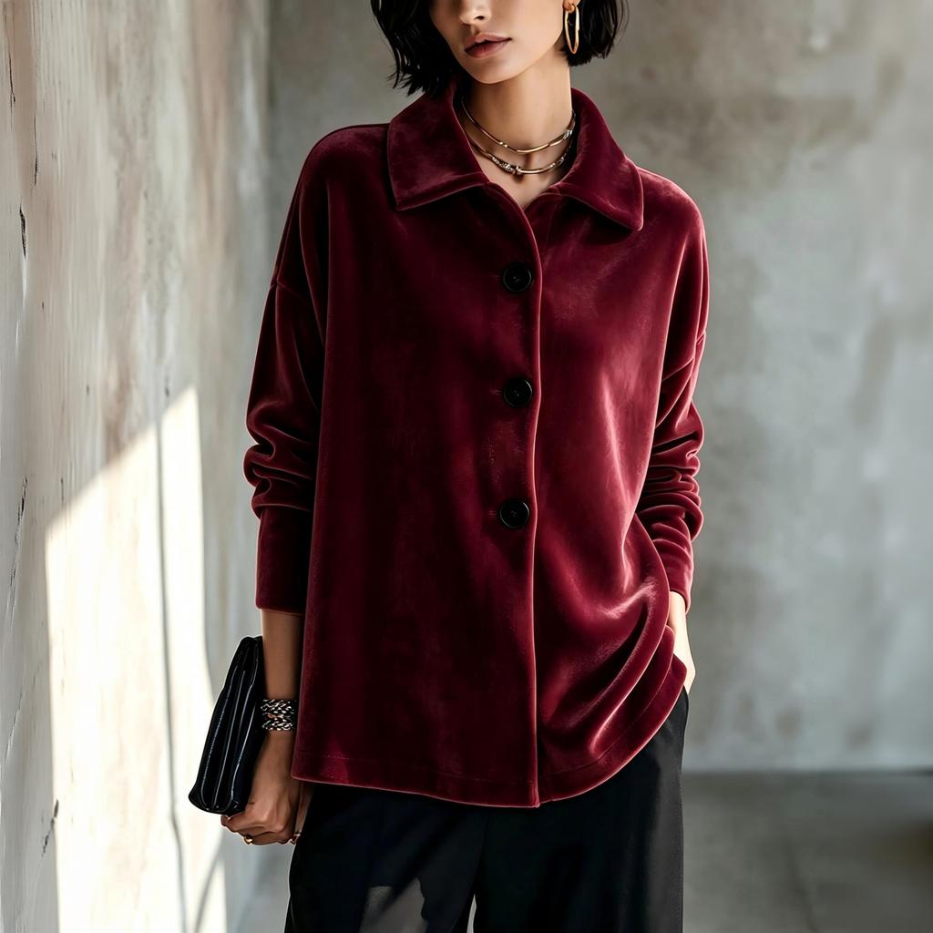 Women's Shirt Jacket with Lapel Collar for Fall Winter