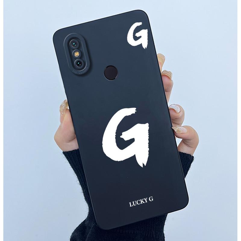 Lucky Initial Letter Phone Case For Xiaomi Mi A2 (Mi 6X) Casing Full Protect Camera Lens Shockproof TPU Soft Matte Cover Bumper