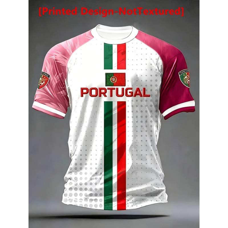 Dies ist das Print Herren Portugal Flagge Vertikaler Streifen PORTUGAL Buchstabe Trainings T-Shirt Kurzarm Trikot Geeignet für Sport