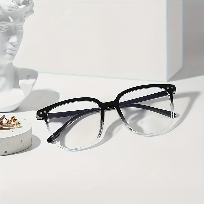 Women'S Chic Gradient Rivet Detail Street Style Fashion Glasses Sleek Black Frame with Clear Lenses Complete Edge Protection