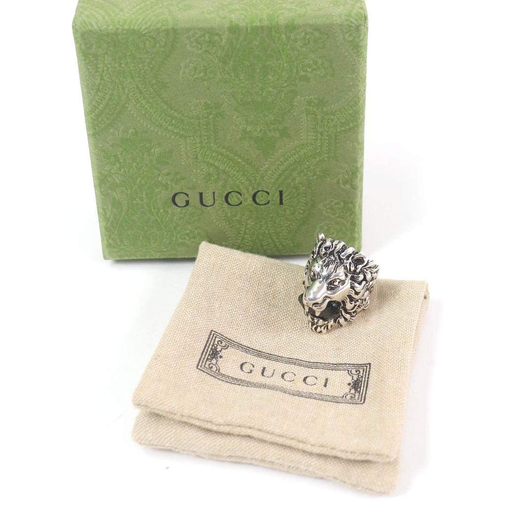 Excellent GUCCI Ring Lion head Silver black Colored stone mens Used