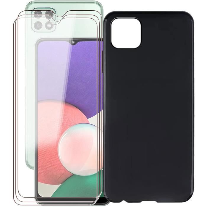 Coque pour Samsung Galaxy A22 5G - Noir - Souple TPU - Anti-Chute - Verre Trempé - Protection écran